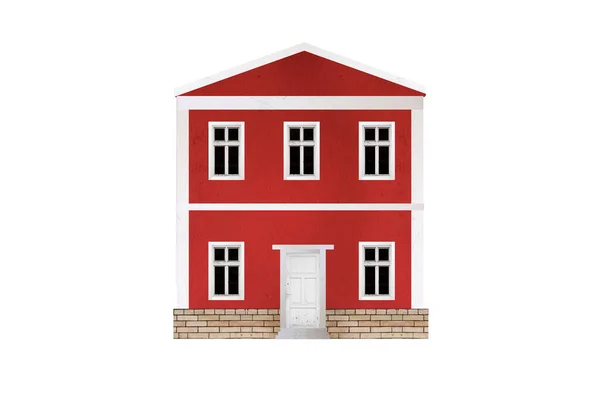 Старый Маленький Красный Двухэтажный Дом Классическим Фасадом Изолированным Белом Фоне — стоковое фото