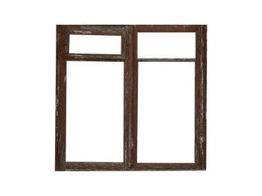 Eski Ahşap Pencere beyaz arkaplanda izole.