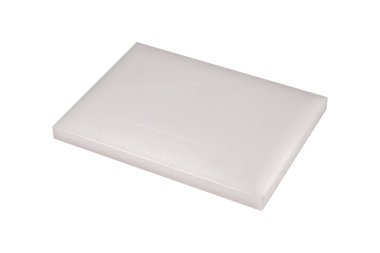 Beyaz arkaplanda izole edilmiş dikdörtgen beyaz plastik levha veya fayans.