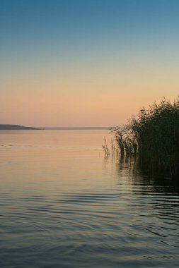 Güneş bir nehrin üzerinde doğar ya da batar kamışlardan oluşan çalılarla.