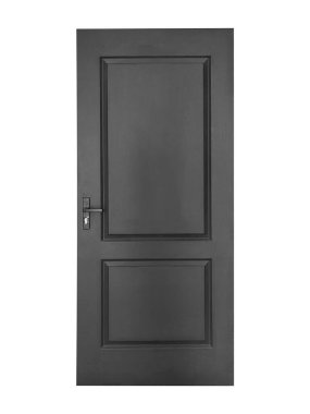 Dark wooden door is isolated on white background. clipart