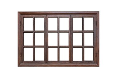 Beyaz arkaplanda üç kat ahşap pencere izole edildi