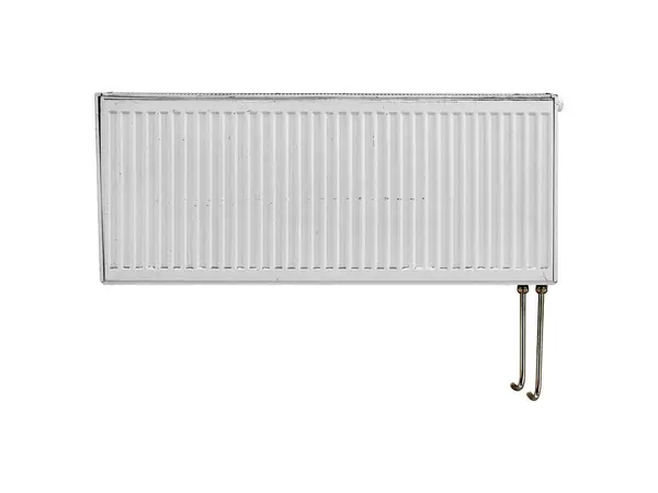 stock image Old white on wall radiator is isolated on white background.