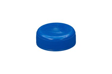 Light blue plastic HDPE cap from drinking water bottle isolated on a white background.