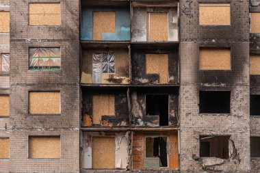 Rus ordusu tarafından bombalanan bir yerleşim yeri. Kyiv, Ukrayna - 18 Şubat 2024
