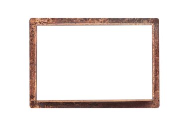 Transparan kopya alanı yatay ve izole edilmiş eski paslı metal çerçeve.