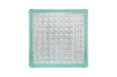 Turkuaz renkli eski cam blok beyaz arkaplanda izole edilmiştir.