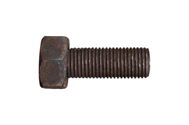 Altıgen başlı büyük paslı cıvata ve başlıklı şaft izole edilmiş..