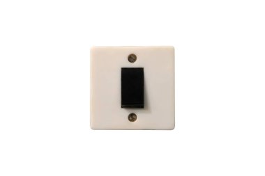 Siyah kolu olan eski bir elektrik düğmesinin ön görüntüsü izole edilmiştir..