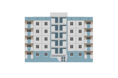 Mavi ve beyaz balkonlu apartman dairesi izole edilmiştir..