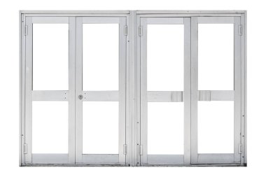 Modern metal çift kapılı cam bölümler izole edilmiştir..