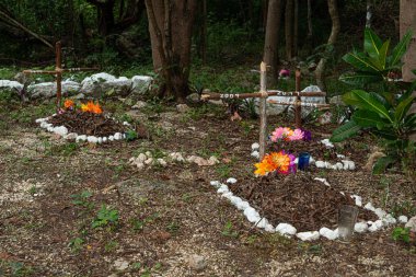 Hanal Pixan 'ın dekoratif haçı, Yucatan, Meksika
