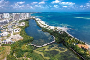 Drone view of Cancun Hotel Zone, Mexico clipart