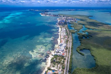 Drone view of Cancun Hotel Zone, Mexico clipart