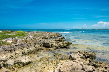 Akumal, Meksika 'da Rocky Beach' te güneşli bir gün.