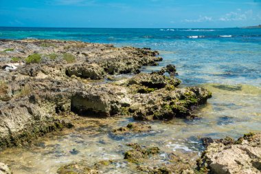 Akumal, Meksika 'da Rocky Beach' te güneşli bir gün.
