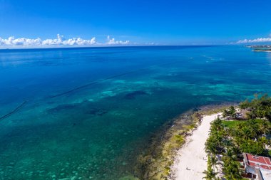 Beautiful aerial drone view of Xcalacoco Beach in Playa del Carmen, Quintana Roo, Mexico.