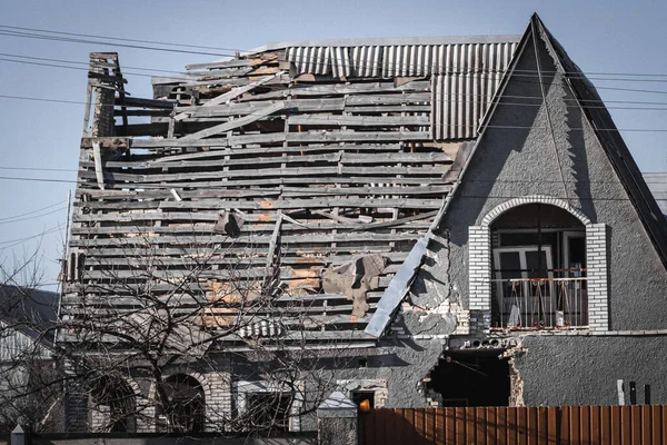 Πόλεμος Στην Ουκρανία Καταστράφηκε Σπίτι Ρωσική Επίθεση Επίθεση Πυραύλου Συνέπειες — Φωτογραφία Αρχείου