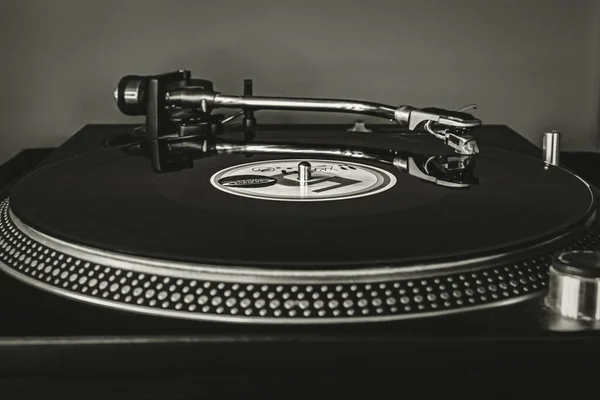 Vinyl Rekord Lemezjátszó Fénykép Egy Vintage Stílusban Vinil Lemez Analóg — Stock Fotó