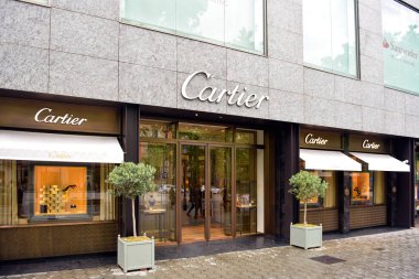 Barcelona, Spain  2018 Cartier store on Paseo de Gracia. Cartier is a French luxury goods conglomerate that designs, manufactures, distributes, and sells jewellery, leather goods, and watches. It was founded by Louis-Franois Cartier in 1847