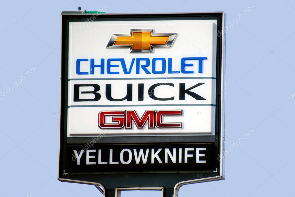 Ottawa, Canada - March 31, 2025: GMC, Chevrolet, Buick dealership in Yellowknife, Northwest Territories. General Motors has the largest share of the U.S. auto market. President Trump has threatened to place tariffs on autos made outside of the US.