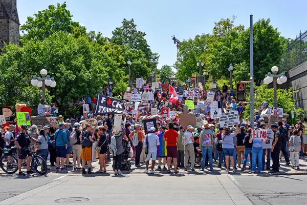 Ottawa - 14 Haziran 2025: ABD Büyükelçiliği önünde Trump karşıtı otoriter No Kings protestolarını desteklemek için büyük bir kalabalık toplandı.. 