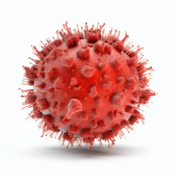 Virus in a white background isolated. Representation of virus, disease, infection. Virus close up. Detailed for of virus. 3d render, generative AI.