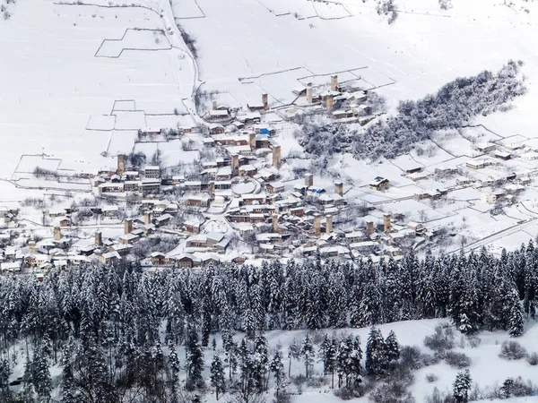 Ορεινή Πόλη Της Μεστίας Χειμώνα Θέα Από Ψηλά — Φωτογραφία Αρχείου