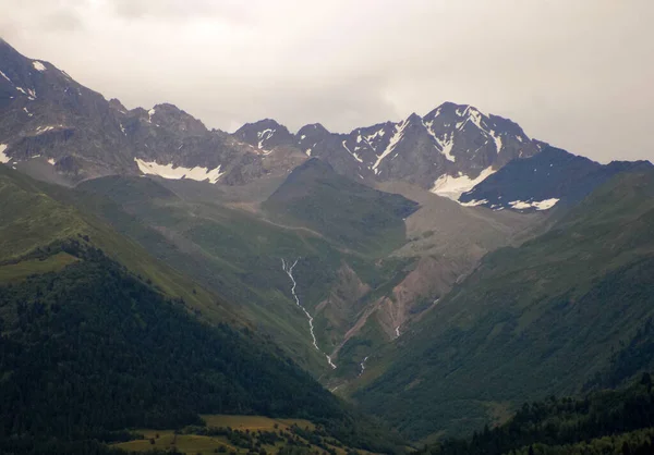 Ψηλά Χιονισμένα Βουνά Και Δάση Mestia Γεωργία — Φωτογραφία Αρχείου