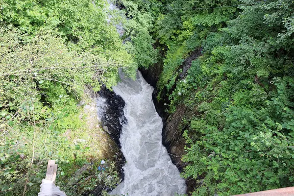 Rasande Flod Ravin Bergen Mestia Georgien — Stockfoto