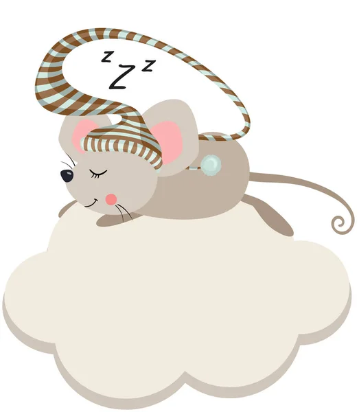 Lindo Ratoncito Durmiendo Nube Con Sombrero — Vector de stock