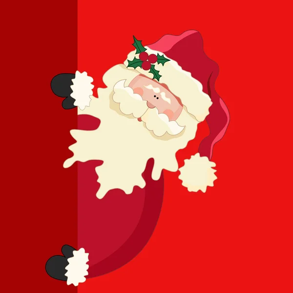 Feliz Natal Cartão Vermelho Com Papai Noel Engraçado — Vetor de Stock