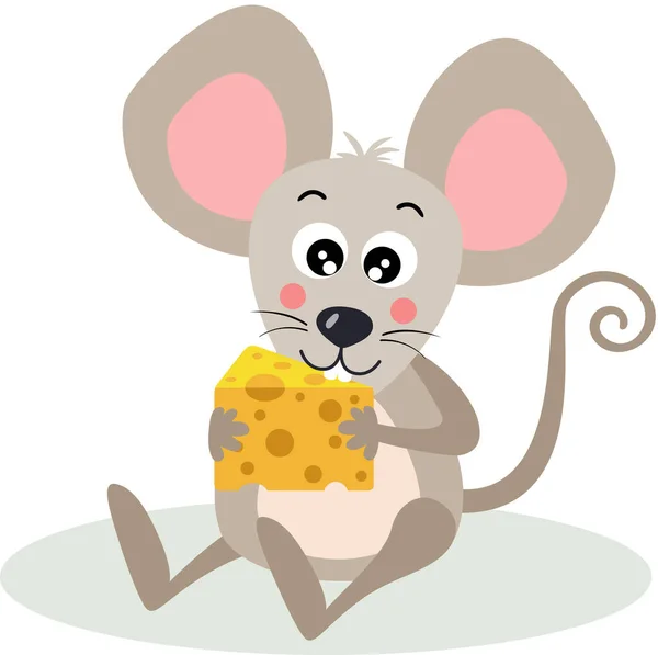 Roztomilý Myš Sedící Jíst Sýr — Stockový vektor
