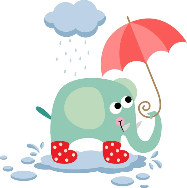 Zabawny Słoń Parasolem Deszczu — Wektor stockowy