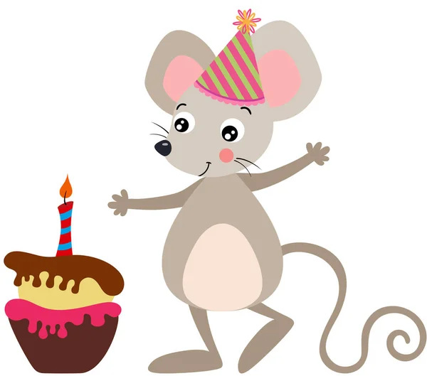 Alles Gute Zum Geburtstag Maus Und Kuchen Mit Kerze — Stockvektor