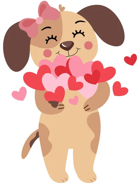 Sweet Cute Female Puppy Dog Hearts — Stock Vector