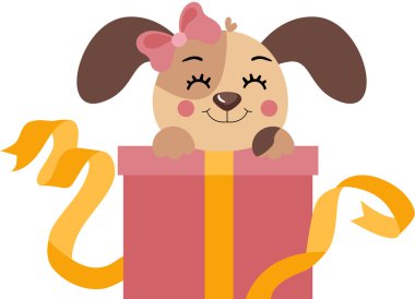 Hediye kutusu olan tatlı bir dişi köpek yavrusu gibi.