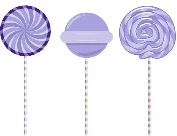 一套三块美味的紫色棒棒糖 — 图库矢量图片