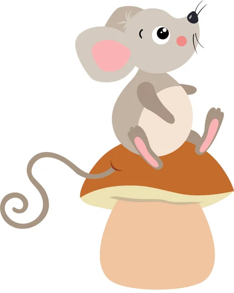 Χαριτωμένο Ποντίκι Κάθεται Στην Κορυφή Του Μανιταριού — Διανυσματικό Αρχείο