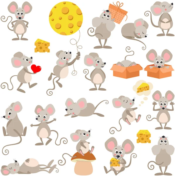 Zestaw Elementów Cyfrowych Cute Myszy — Wektor stockowy