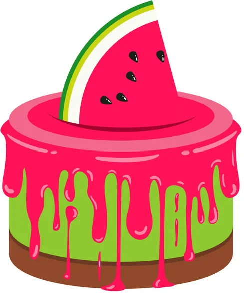 Köstlicher Kuchen Mit Frischen Scheiben Wassermelone — Stockvektor