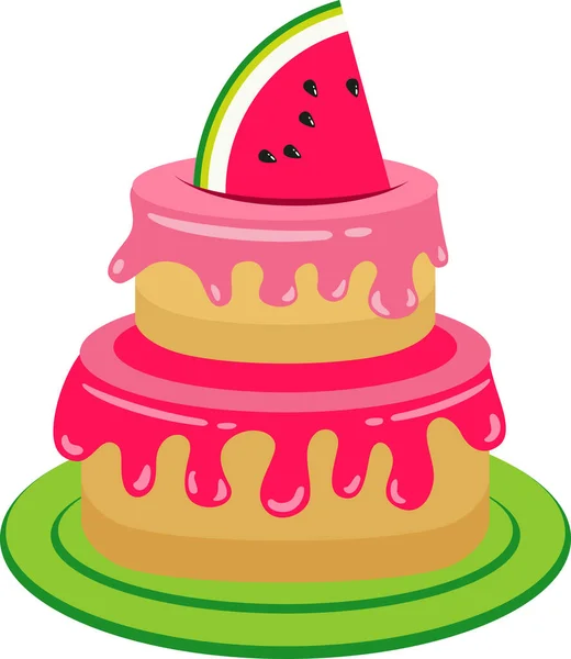 Leckerer Kuchen Mit Frischen Scheiben Wassermelone — Stockvektor