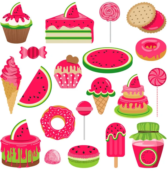 Set Van Digitale Elementen Met Watermeloen Snoepjes — Stockvector