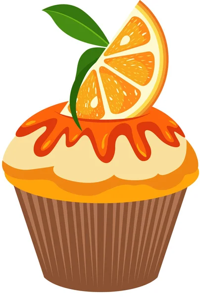 Smaklig Cupcake Orange Isolerad Vitt — Stock vektor
