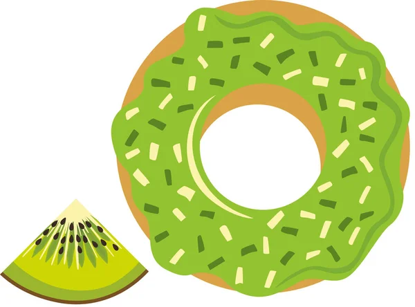 Sabroso Donut Verde Kiwi — Vector de stock
