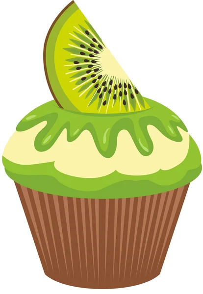 Gustoso Cupcake Verde Kiwi — Vettoriale Stock