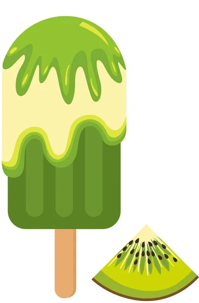 Delicious Green Ice Cream Stick Kiwi — Stock Vector