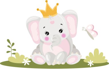 Pink baby elephant with crown in the garden