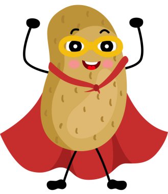 Cute potato mascot  in traditional costume of superhero