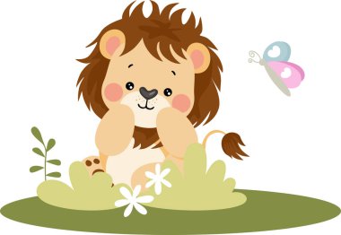 Cute lion sitting in the garden